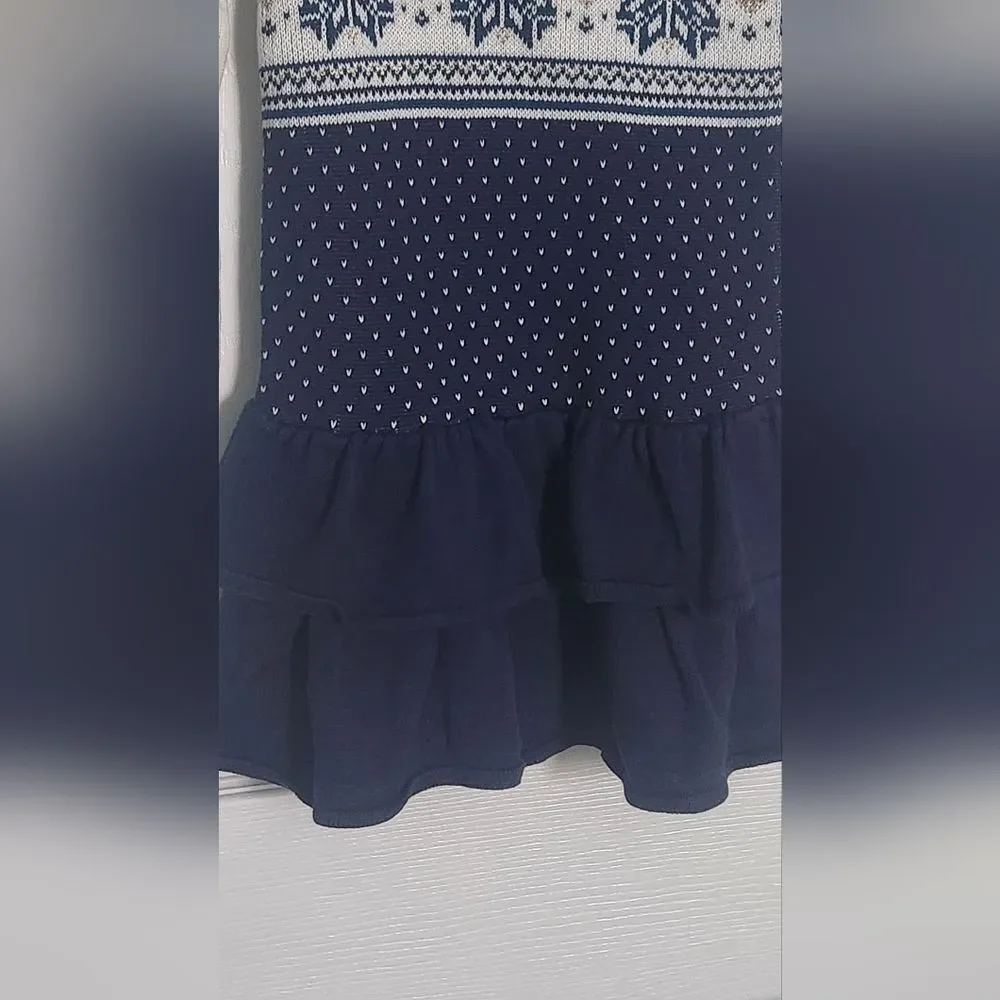 NWR Gymboree 6 Navy&White Lsleeves Knited Tiered Ruffles Snowflake Girl's Dress